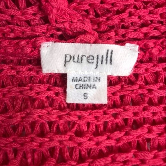 J Jill Pure Jill Pink Knit Open Weave Shawl Collar Vest Women Size Small Crochet - Picture 6 of 12